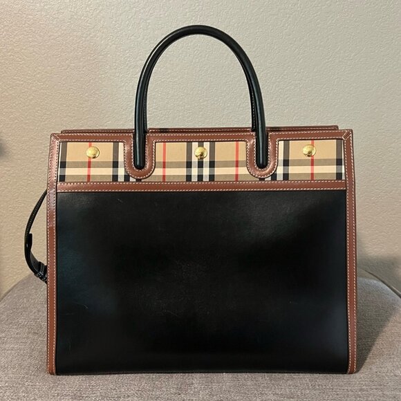 Leather and Vintage Check Two-handle Medium Title Bag - Picture 4 of 9